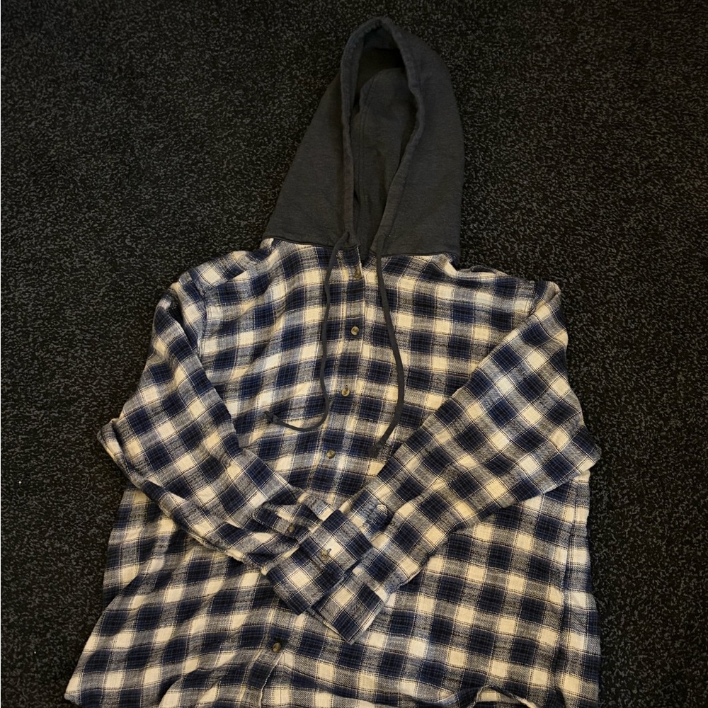 American Eagle Outfitters Blue and White Plaid Hoodie